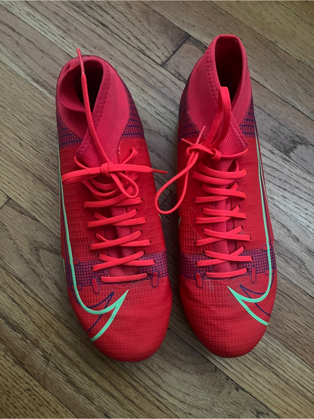 Nike Red Soccer Cleats with Neon Green Accents - Picture 2 of 6